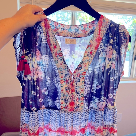 Lula Soul bohemian maxi dress cover-up, sheer, colorful sun dress,sz XS overszed - Picture 8 of 11